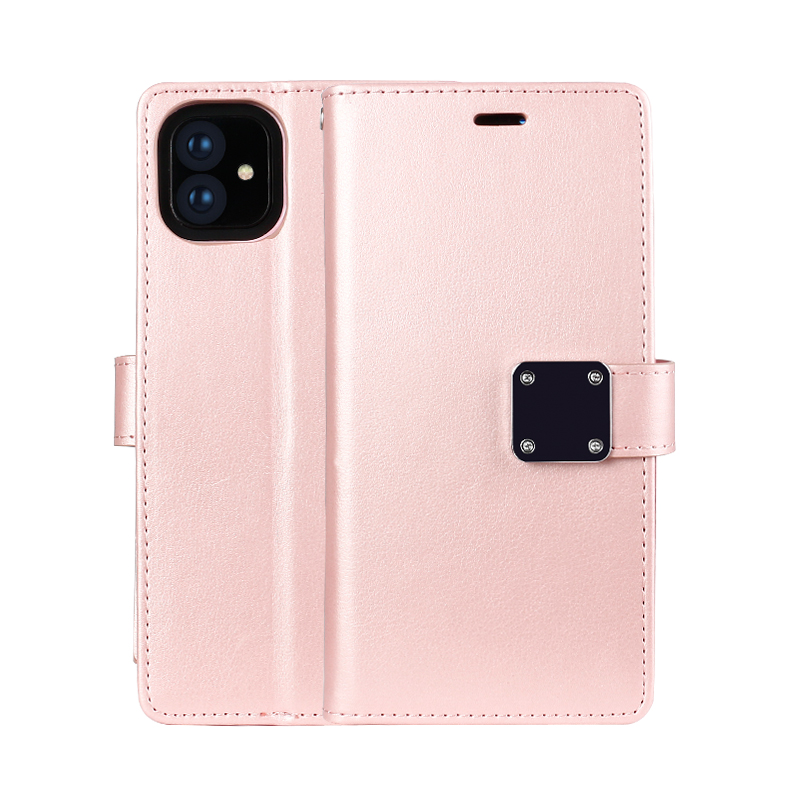 iPhone 11 Pro (5.8in) Multi Pockets Folio Flip Leather WALLET Case with Strap (Rose Gold)